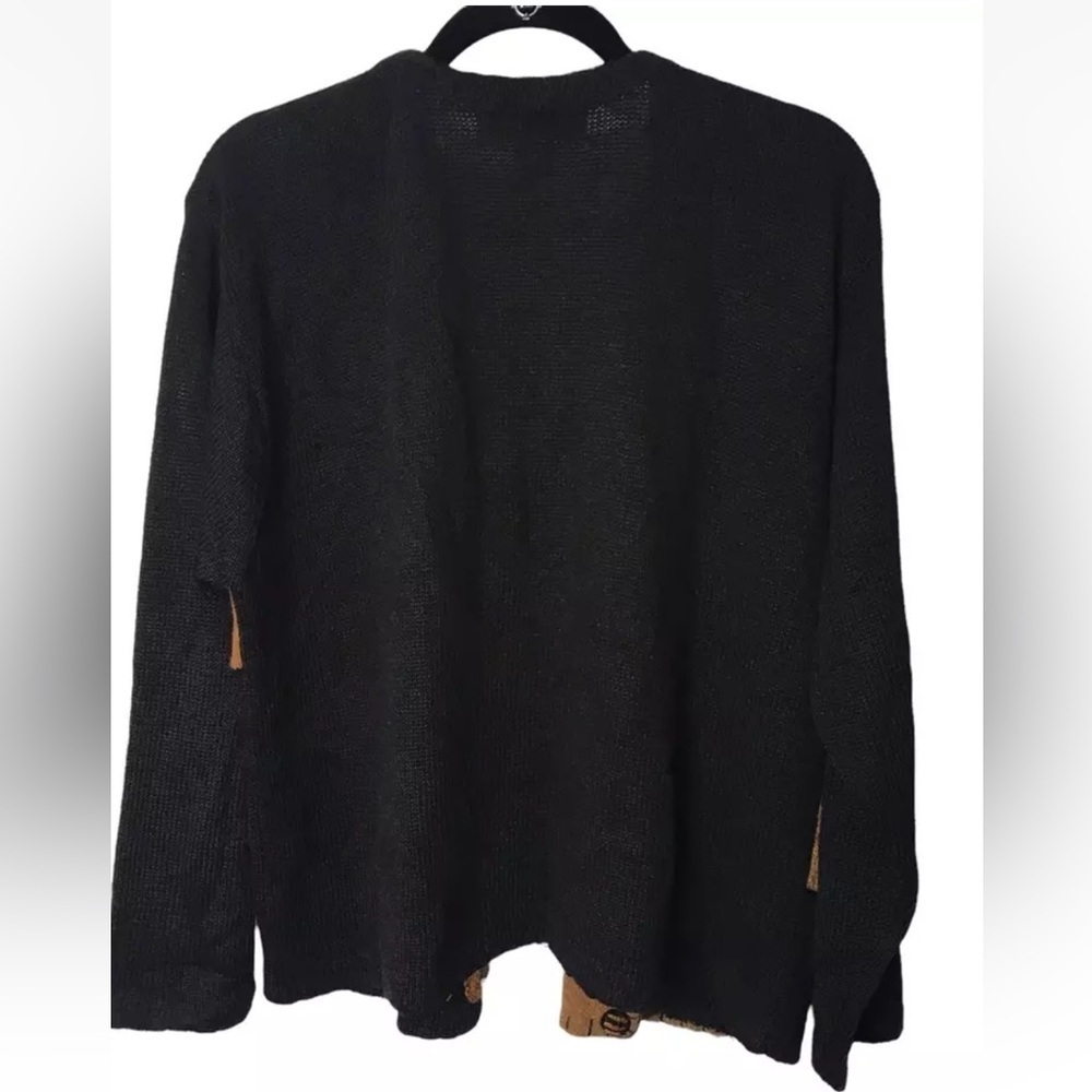 Victoria Harbour Cardigan Size Medium Sweater Black Brown Animal Print Vintage - Picture 3 of 8